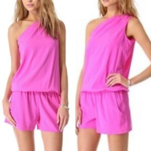 Ramy Brook Lulu One Shoulder Pink Silk Blend Romper S Chic Cocktail Party Summer